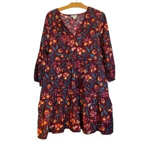 Sundance Eternal Summer Floral Tiered Peasant Dress Maroon Blue Cotton Petite L